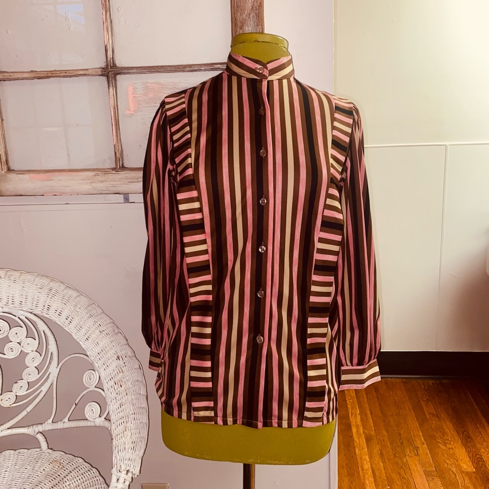 Vintage 1960s striped button down blouse.